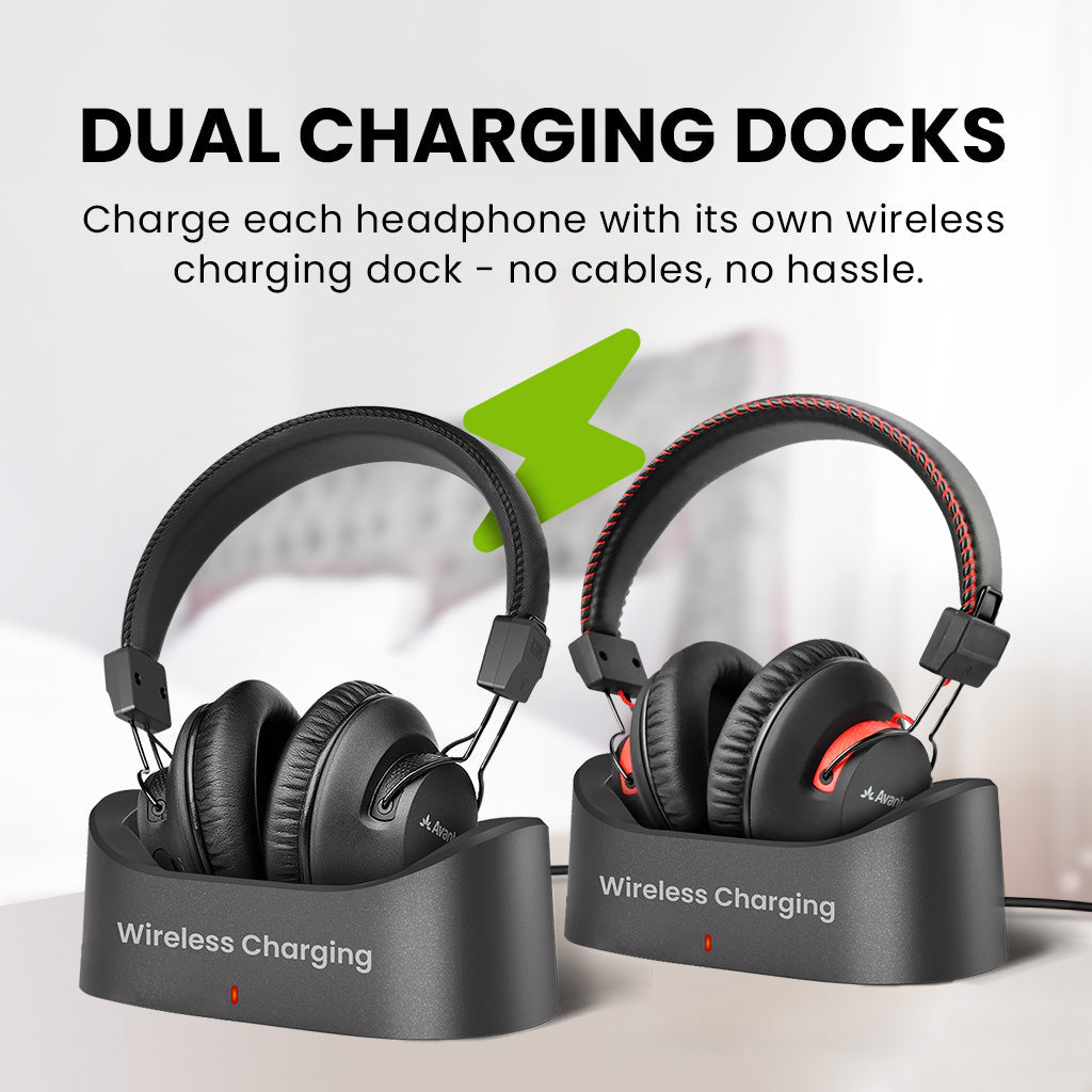 HT41899 Plus 2 | Dual TV Headphones & Wireless Charging Docks