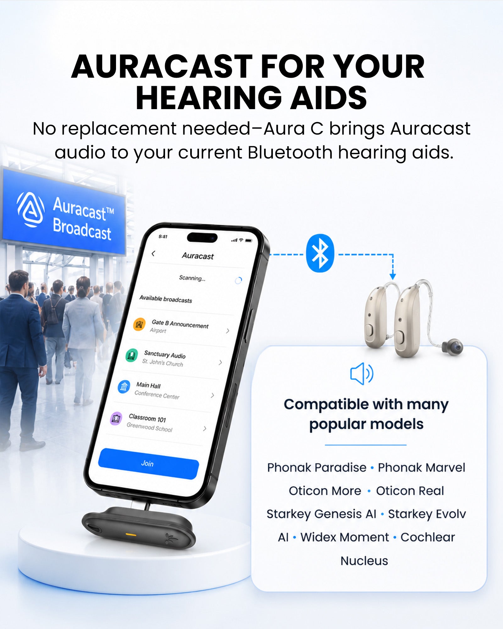 Aura C | Auracast Receiver for phones to receive broadcasts