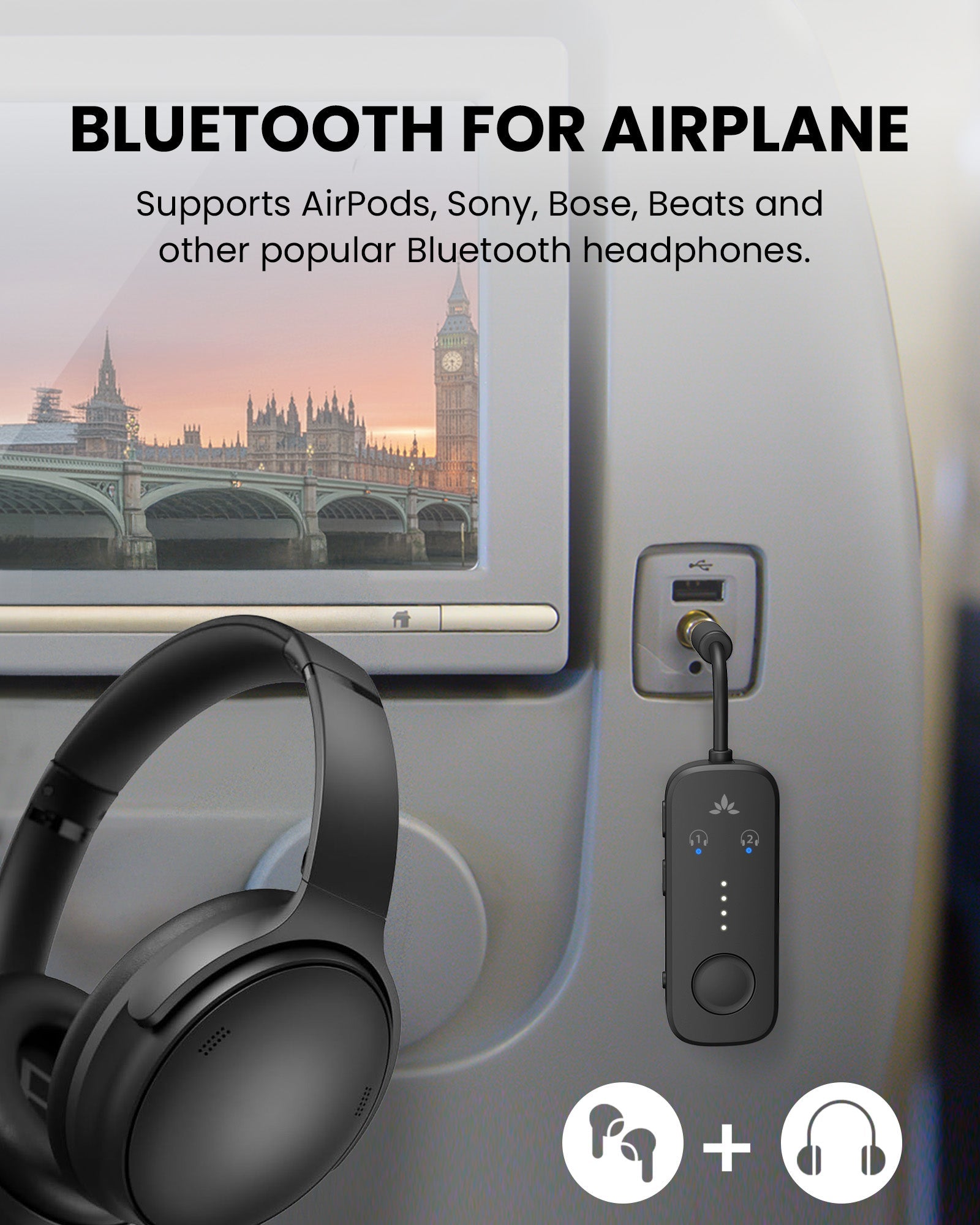 Relay | Airplane Bluetooth Adapter for 2 Headphones