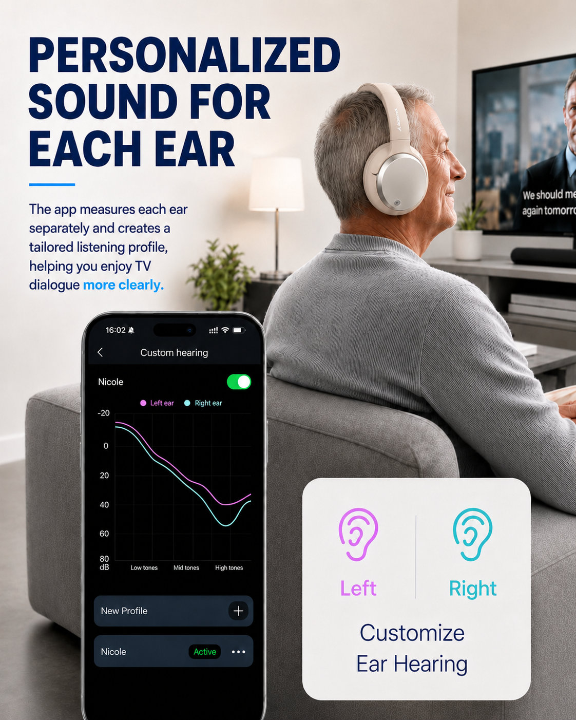 Crescendo Me | TV Headphones with Personalized Audio