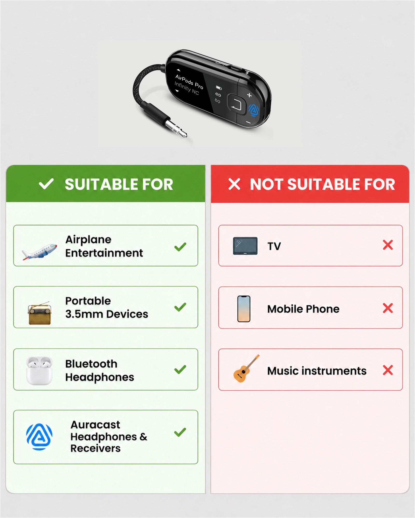 Voyager | Bluetooth Airplane Adapter with Auracast