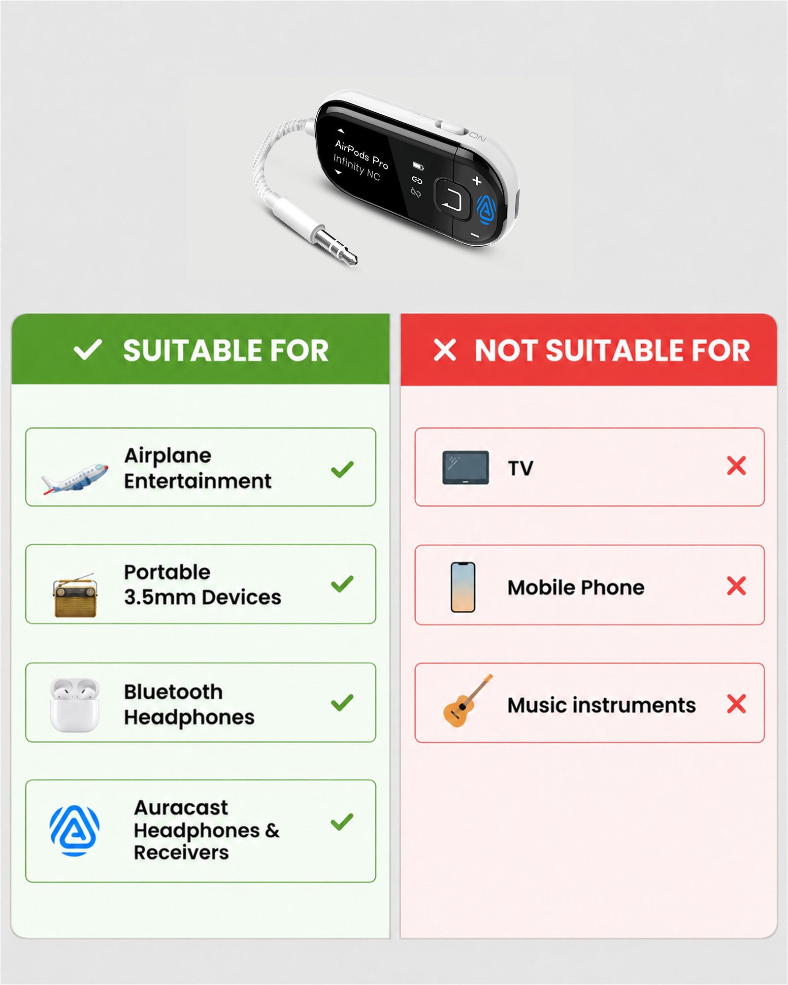 Voyager | Bluetooth Airplane Adapter with Auracast